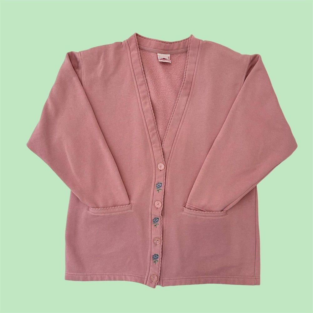 Vintage 90s Lady Footlocker Floral Embroidered Cardigan Light Pink Medium